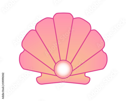 Pink Shell-scallop with a pearl - vector full color picture. Clam with pearls.