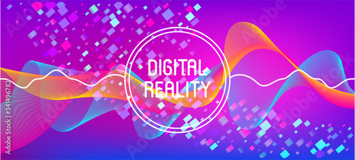 Flying Particles Distressed Purple Vector. Data Analytics Cool Banner. 