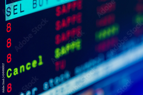 Stock exchange market business concept with selective focus effect. Display of Stock market quotes.