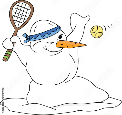 cartoon snowman playing tennis vector ilustration