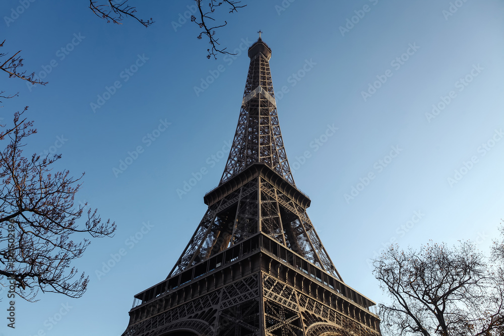 Eiffel Tower on a background of blue cloudless sky