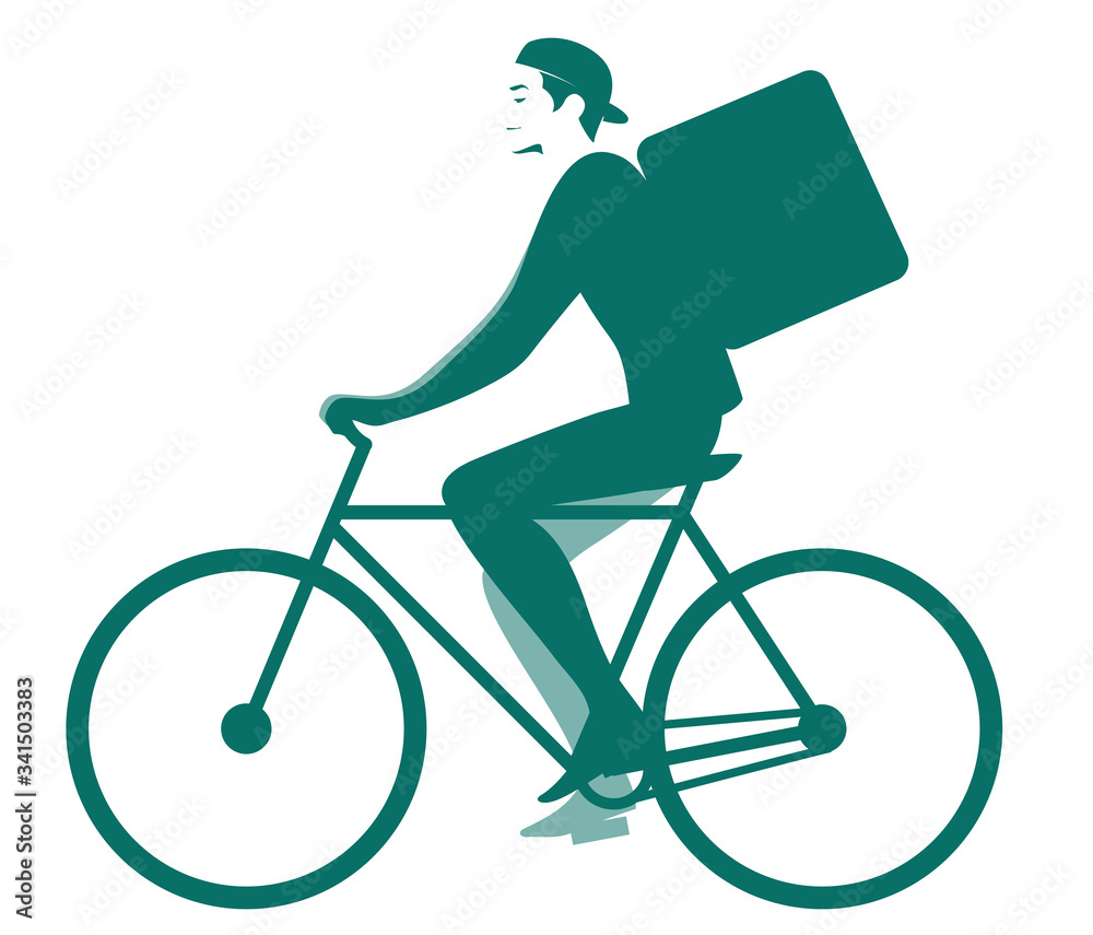 custom made wallpaper toronto digitalDelivery guy, a courier on a bike with a food delivery backpack, vector illustration.