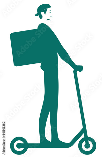 Wallpaper Mural Delivery guy, a courier on a scooter with a food delivery backpack, vector illustration. Torontodigital.ca