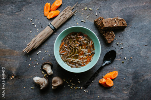soup with buckwheat noodles