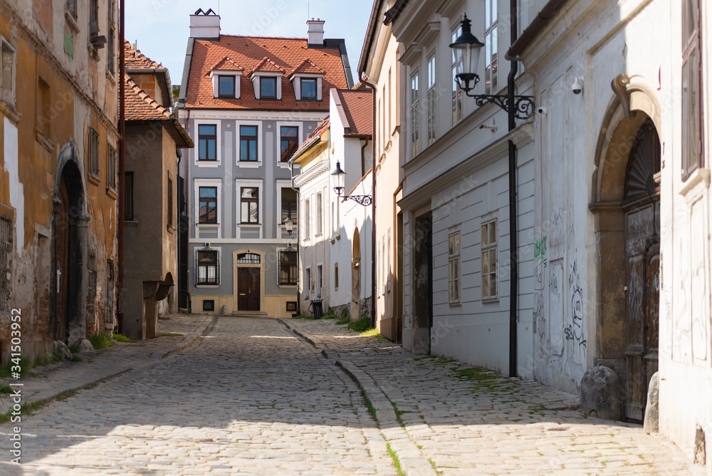 Historical center of Bratislava. Old city without people. Medieval houses in Slovakia.