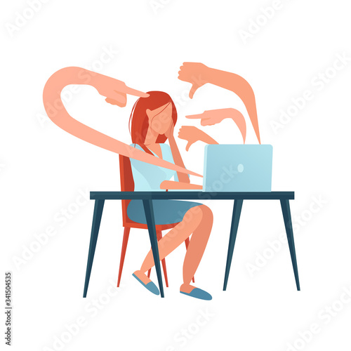 Vector of a girl being cyber bullied in social media networks