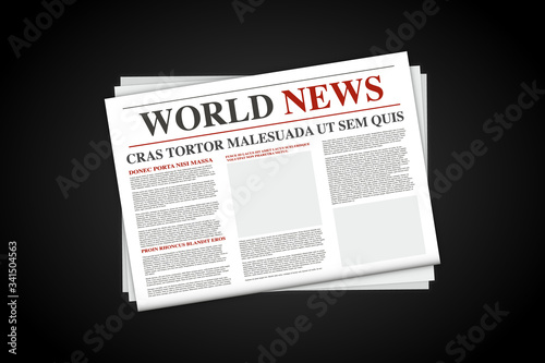 Mock up of a blank daily newspaper. Realistic Vector mock up of black and white newspaper. Newspaper with location for copy space. Newspaper template with world news economy business headlines