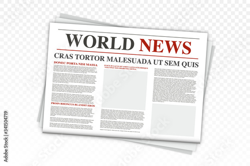 Mock up of a blank daily newspaper. Realistic Vector mock up of black and white newspaper. Newspaper with location for copy space. Newspaper template with world news economy business headlines