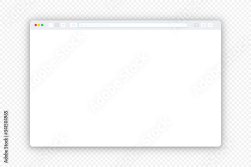 Flat design internet browser template on the transparent background. Simple Browser window. Web template window screen mockup. Interface web Browser, Internet empty page for web.