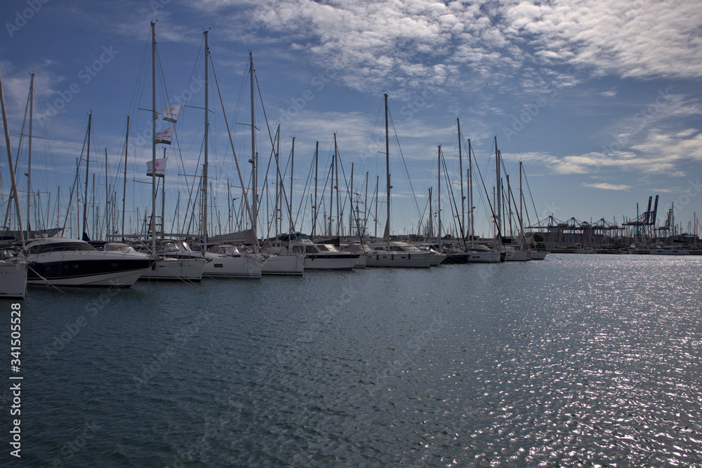 Pleasure boats moored in the port of Valencia