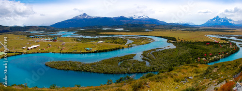 Turkesa colored water of the Serrano river in Torres del Paine National Park