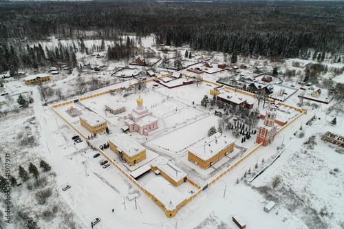 Winter Trinity-Odigitrievskaya Desert, Novofyodorovsky Settlement, Moscow, aerial view