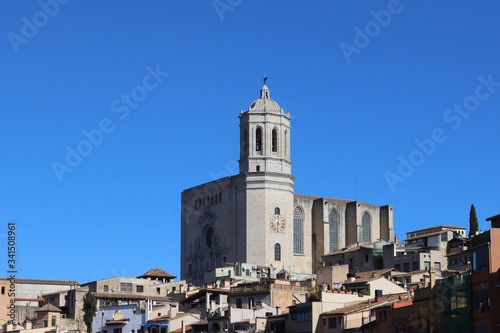 Facade of the Cathedral in Girona, Catalonia, Spain