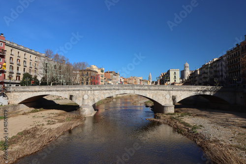 View of the stone bridge "Pont de Pedra" in Girona, Catalonia, Spain