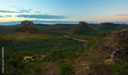 Rock formations landscape at chapada das mesas, Brazil, seen from the Pedra furada tourist attraction. 