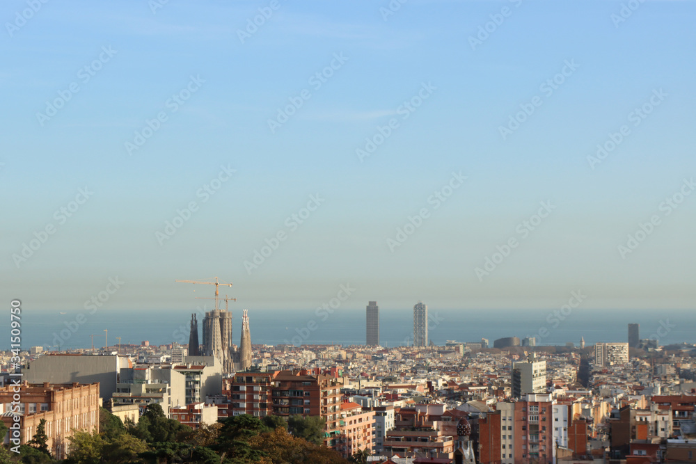 View of Barcelona from the Park Guell, Barcelona, Spain
