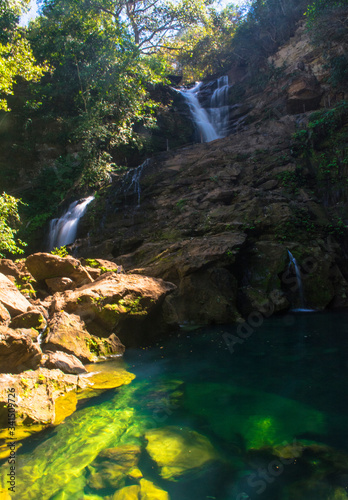 Waterfall in chapada das mesas  Brazil  Cachoeira no po  o azul 