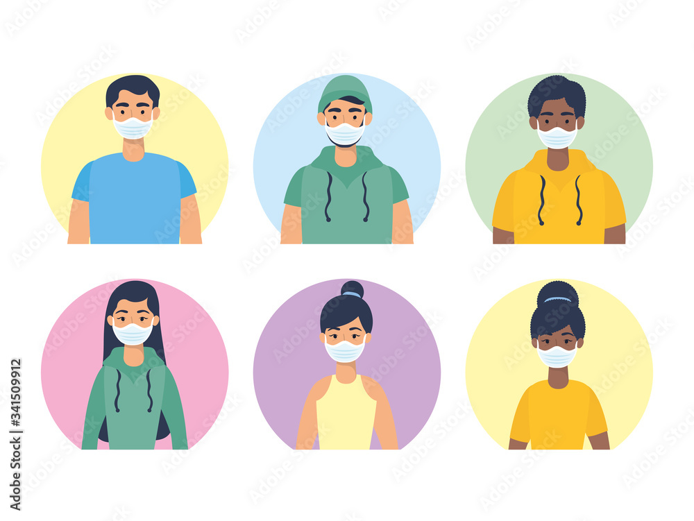 interracial young people using face masks characters interracial young people using face masks characters