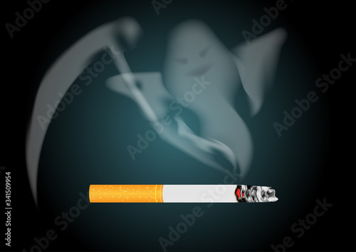 Cigarette Smoke . concept of no smoking and World No Tobacco Day with family .Paper cut style.