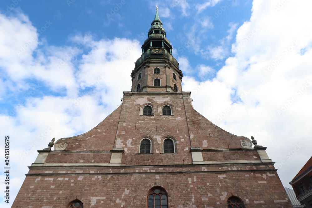 View of the tower of St. Peter's Church in Riga, Latvia