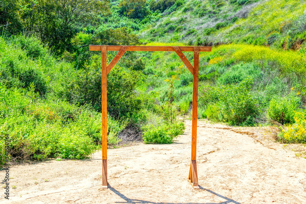the wood frame along a mountain hiking path the wood frame along a mountain hiking path