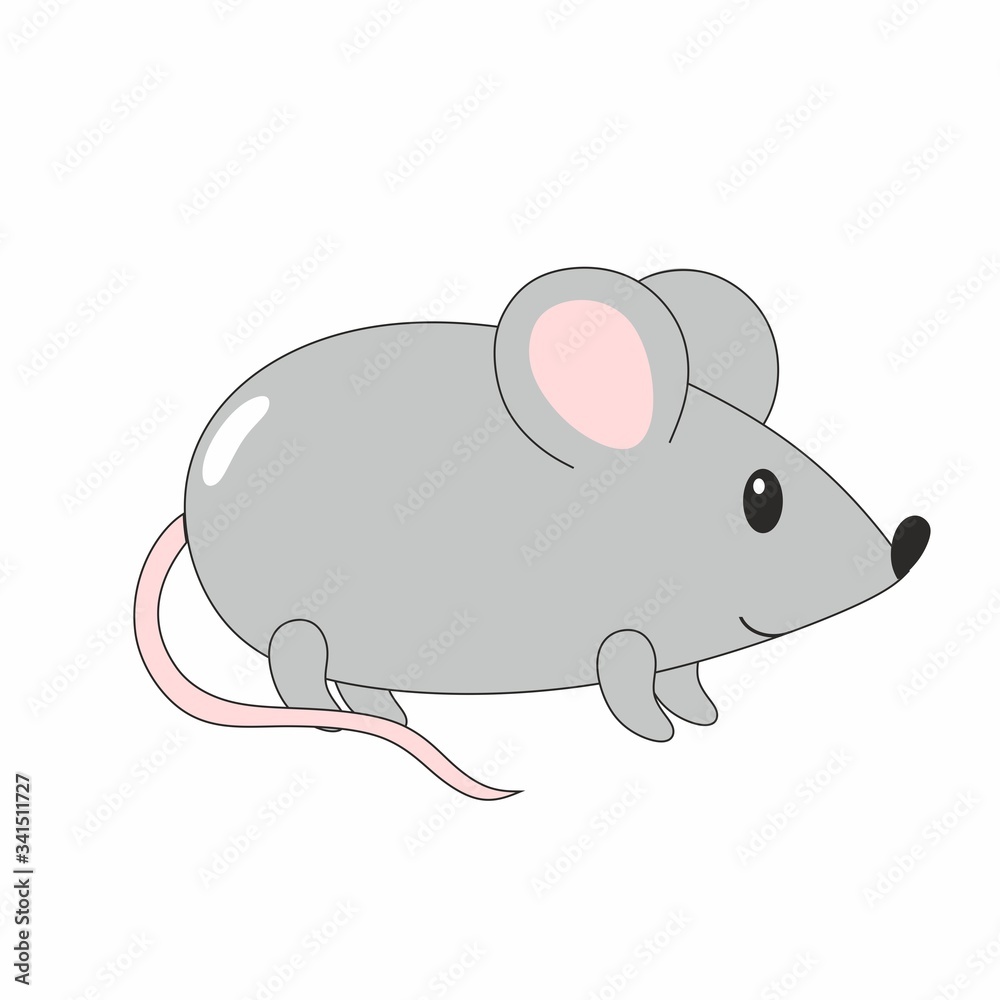 Children's cartoon illustration with the image of a mouse. Mouse on a white background, drawing for children. Design of children's books, clothing, postcards, logos, alphabet with animals, stickers Children's cartoon illustration with the image of a mouse. Mouse on a white background, drawing for children. Design of children's books, clothing, postcards, logos, alphabet with animals, stickers