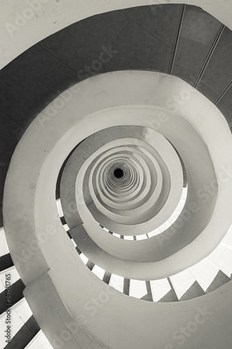 spiral stairs to black and white 