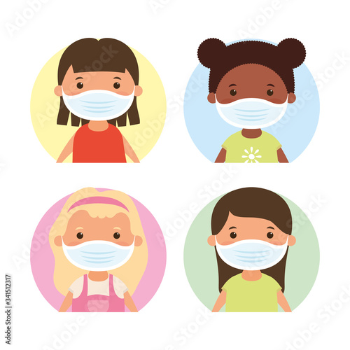 interracial little girls using face masks characters