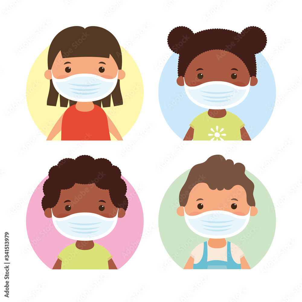 interracial little kids using face masks characters interracial little kids using face masks characters