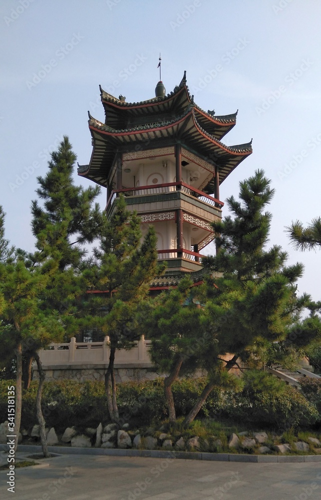 Temple in Yuhuangding Park (Yao Chi), in downtown Yantai, China Temple in Yuhuangding Park (Yao Chi), in downtown Yantai, China