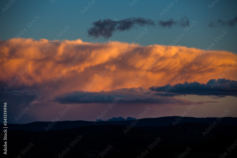 Obraz premium Sunset and clouds storm in Montserrat, Barcelona, Spain
