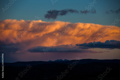 Sunset and clouds storm in Montserrat, Barcelona, Spain