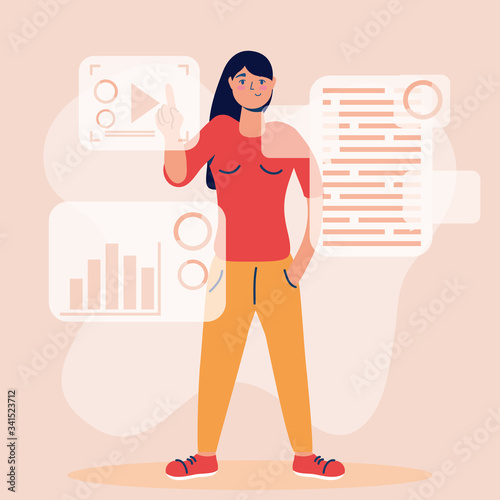 woman using technology character icon