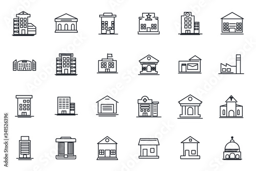 set Building icon template for graphic and web design collection. Government buildings pack symbol logo vector illustration