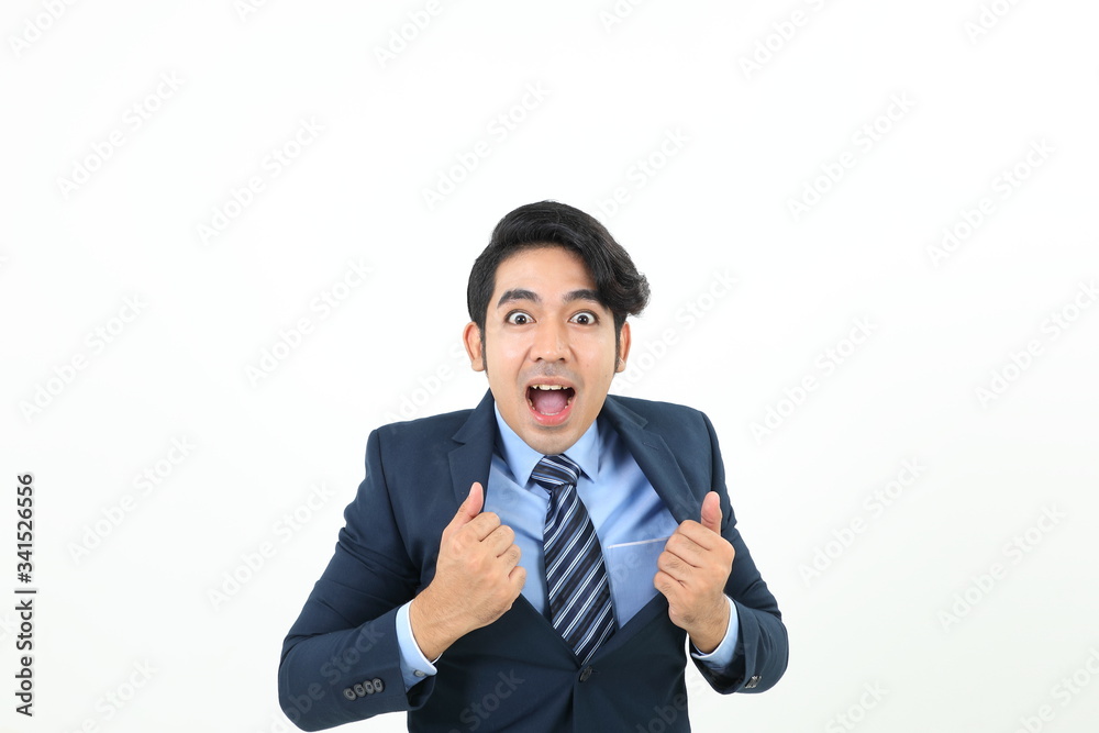 South east Asian Malay Man facial expression happy exited smile mouth open look forward at camera South east Asian Malay Man facial expression happy exited smile mouth open look forward at camera