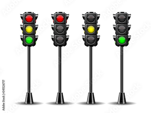 Traffic lights with all three colors on.