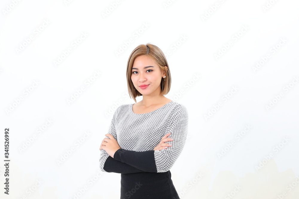 South east Asian Chinese Woman facial expression stand confident look forward at camera South east Asian Chinese Woman facial expression stand confident look forward at camera