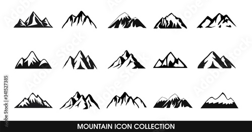 Mountain icon Collection, mountain set symbol modern design vector, black white, silhouette, on white background
