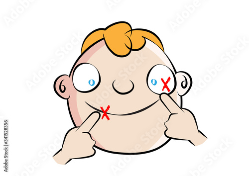 funny avoid face touching white boy coronavirus disease prevention cartoon