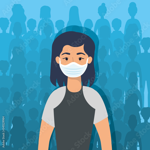 young woman using face mask character