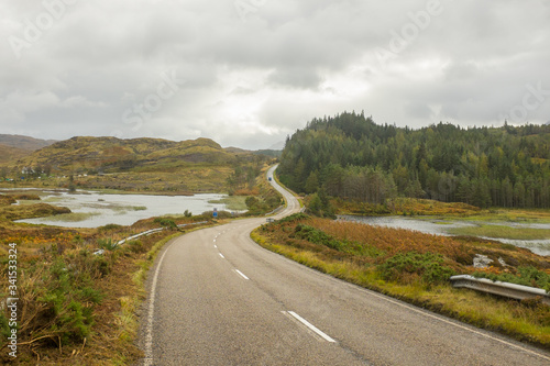 Road A894 (North Coast 500 Route) near Scourie in Sutherland, Scotland