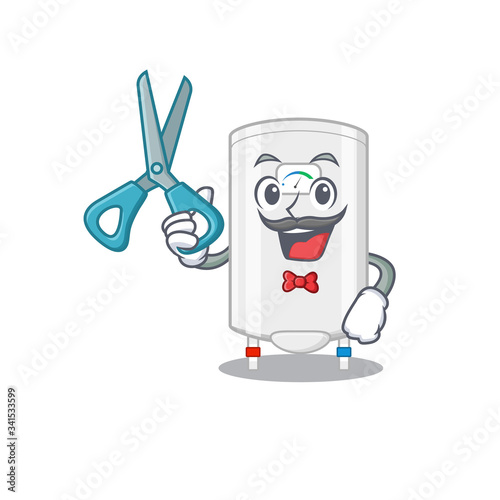 Sporty gas water heater cartoon character design with barber