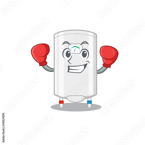 A sporty boxing athlete mascot design of gas water heater with red boxing gloves