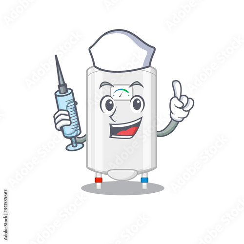 A nice nurse of gas water heater mascot design concept with a syringe