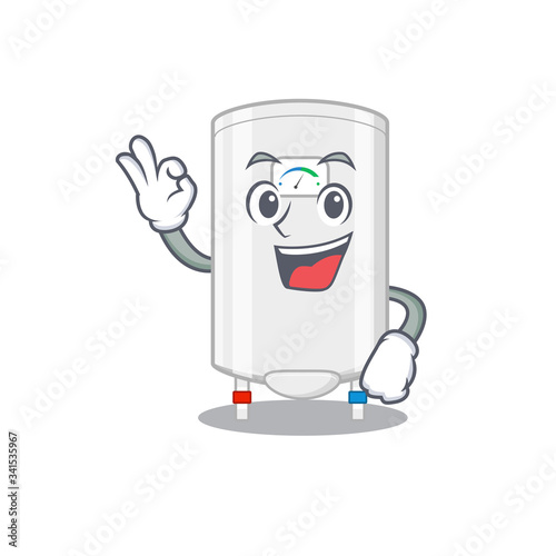 Gas water heater mascot design style with an Okay gesture finger