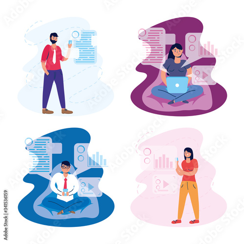 young people using technology characters