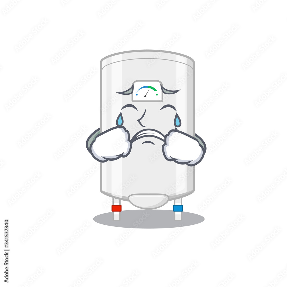 Cartoon character design of gas water heater with a crying face Cartoon character design of gas water heater with a crying face