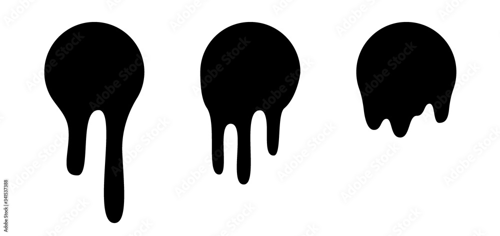 Melt drip stickers or circle labels. Vector liquid drops icons for graffiti blob stickers. Black liquid or melted chocolate drips, current paint. Melt drip stickers or circle labels. Vector liquid drops icons for graffiti blob stickers. Black liquid or melted chocolate drips, current paint.
