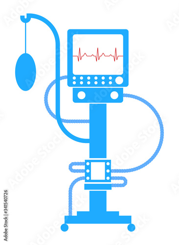 artificial lung ventilation device. Icon in linear blue style. Isolated vector
