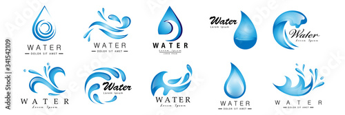 Water Splash Vector And Drop Set - Isolated On White. Abstract Vector Collection Of Flat Water Splash and Drop Logo. Icons For Droplet, Water Wave, Rain, Raindrop, Company Logo And Bubble Design